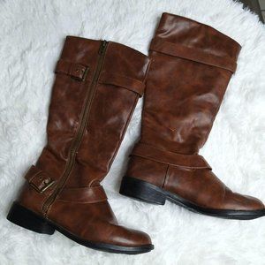 Brown Synthetic Knee High Boots Size 6.5